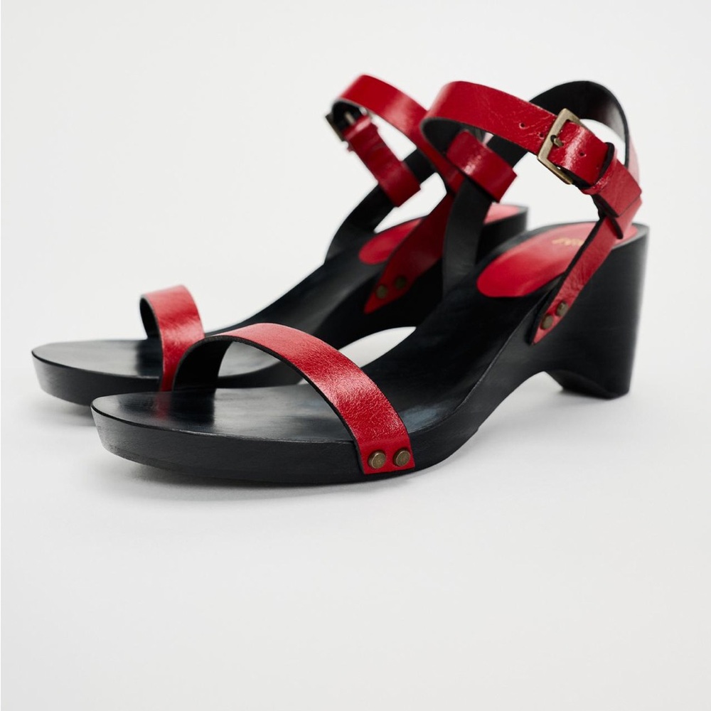 Zara Red and Black Wedge Sandals